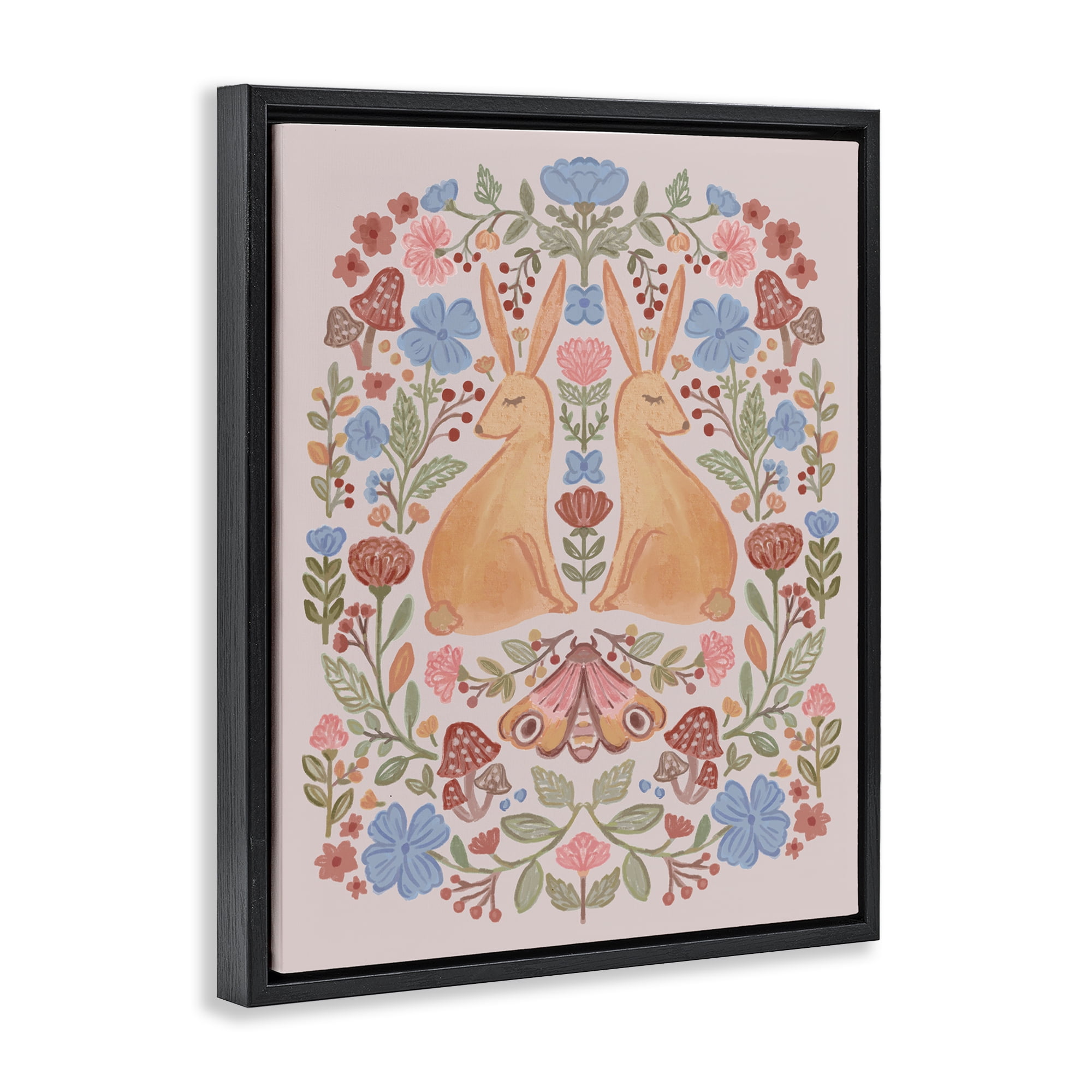 Stupell Industries Autumnal Folk Rabbits Animals Painting Black Floater Framed Canvas Art Print Wall Art, 25 x 31