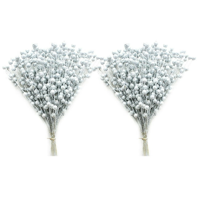 Christmas Berry Bouquet Glitter: 2PCS Faux Berry Picks Artificial Berry Branches