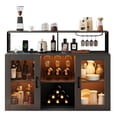 thumbnail image 1 of QinaQin Wine Bar Cabinet with Power Outlets and LED Lights, Industrial Coffee Bar Sideboard with Storage Rack, 1 of 7
