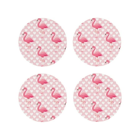 

Fuzoiu Cute Flamingo with Heart Print Leather Coasters Set Drink Coasters Set of 4 for Tabletop Protection Durable PVC Coasters Home Décor and Housewarming Gift-Round Shape