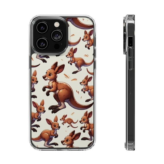 DistinctInk Hybrid (Acrylic / TPU) Clear Slim Fit Case for Apple iPhone 15 Pro MAX (6.7" Screen) - "Bounding Kangaroos: Playful Leaps and Bounds"