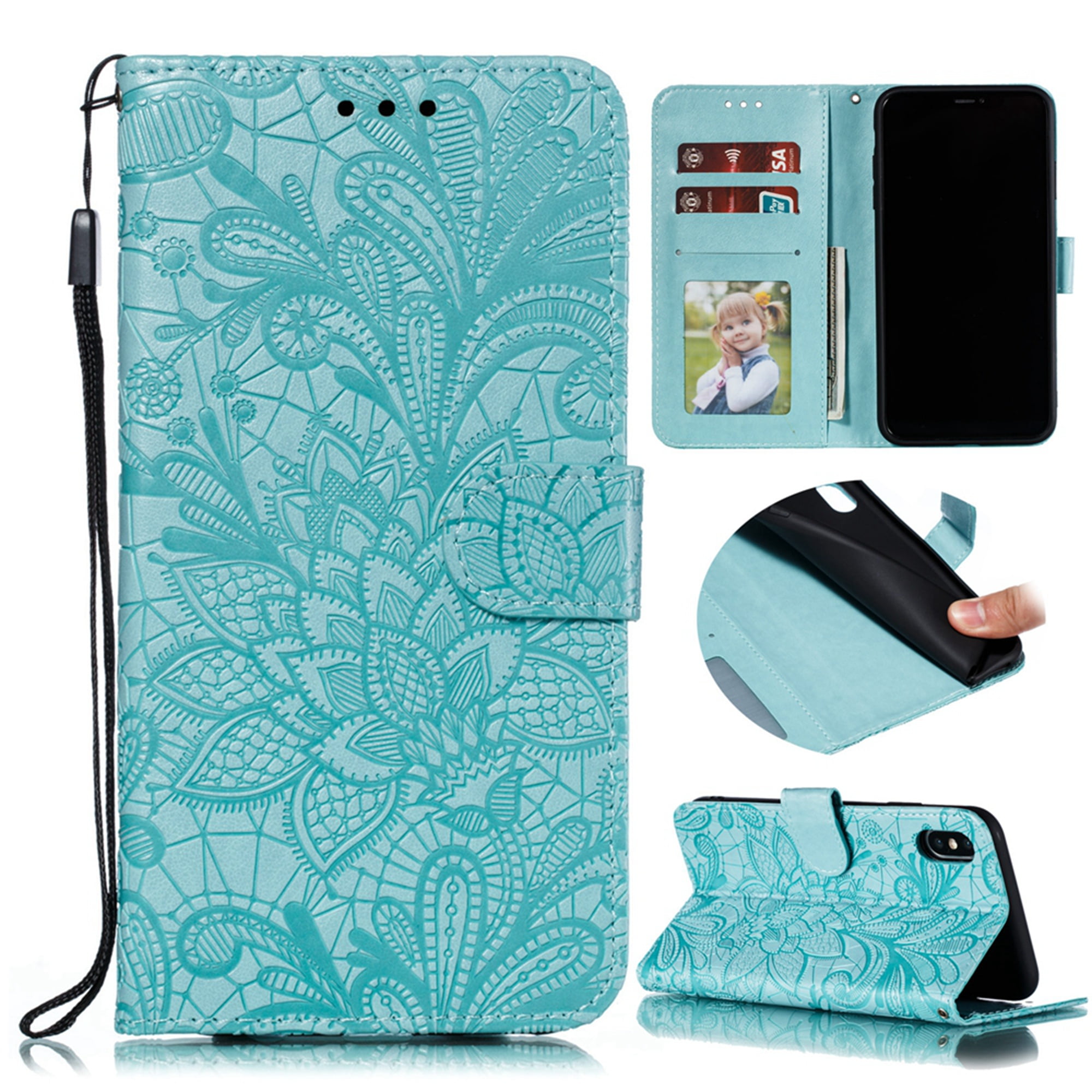 Flower PU Leather Wallet Flip Case for iPhone XR Positive Cover Compatible with iPhone XR 