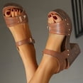 thumbnail image 5 of Modisza Women Chunky Platform Block Heel Sandal with Buckles Ankle Strap Cork Wedge Open Toe Slides Lady Summer Dressy Shoes Brown 8, 5 of 7