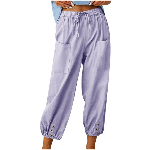 FNFYFH Clearance Women's Flowy Linen Cotton Trousers Solid Color