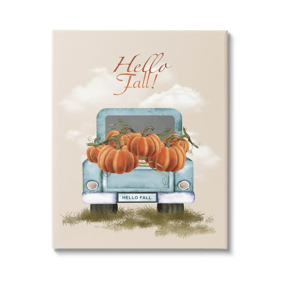 Hello Fall Seasonal Autumn Pumpkins Holiday Graphic Art Gallery Wrapped Canvas Print Wall Art