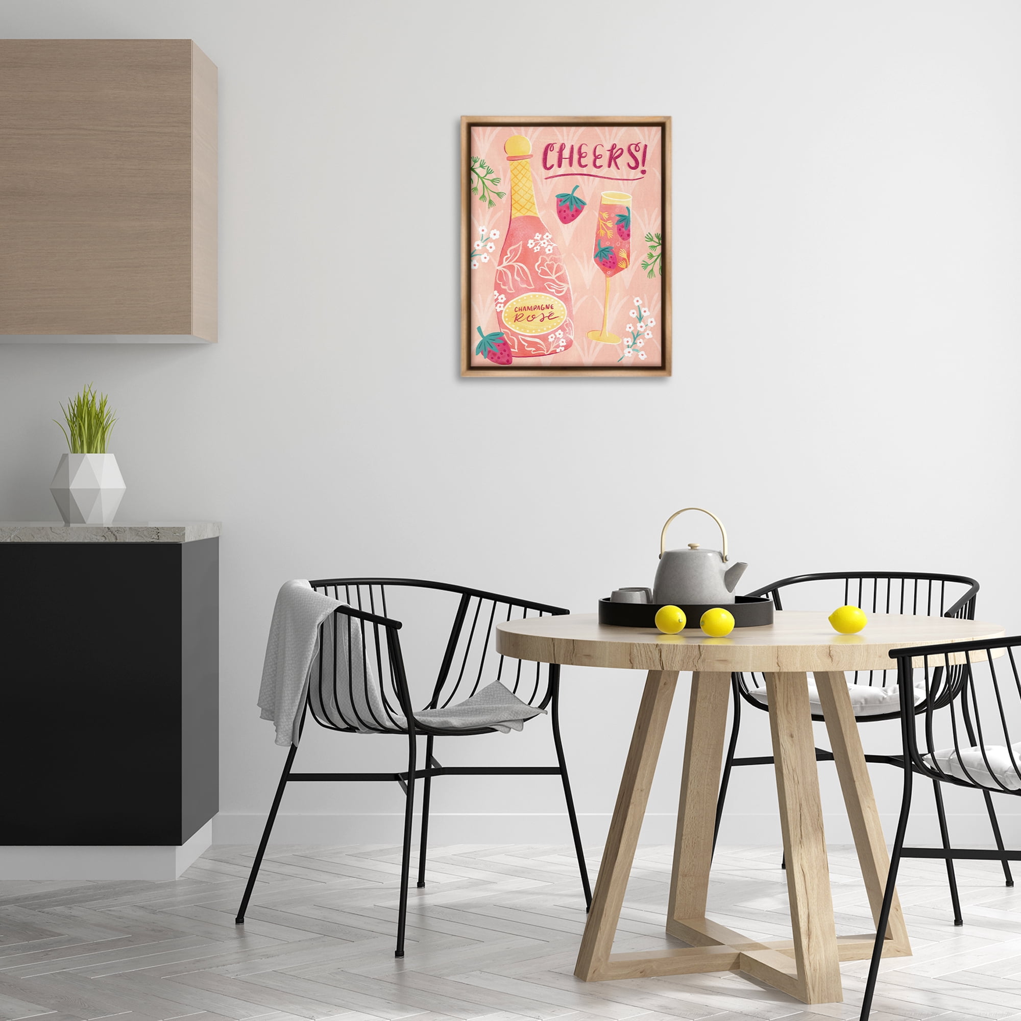 Stupell Industries Floral Rose Champagne Food & Beverage Painting Brown Floater Framed Canvas Art Print Wall Art, 17 x 21