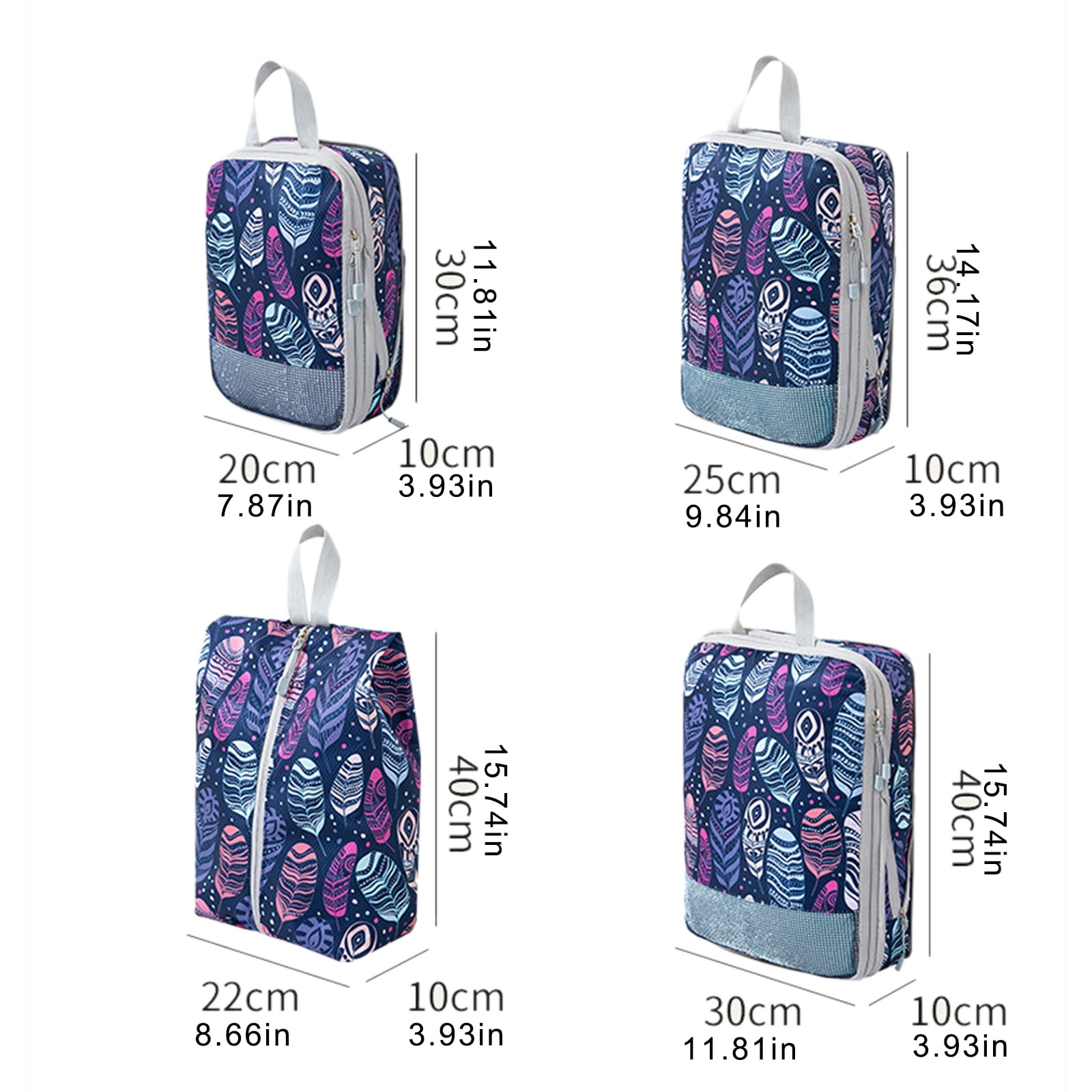 Set of 4 Travel Organizers Packing Bags Stylish Printing Travel Organizers Cubes For Clothes And Accessories
