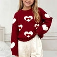 thumbnail image 2 of BLVB Toddler Girls Valentine's Day Heart Pattern Knit Sweater Outfit Cute Crewneck Long Sleeve Pullover 1-9 Years(Red,8-9Years), 2 of 7
