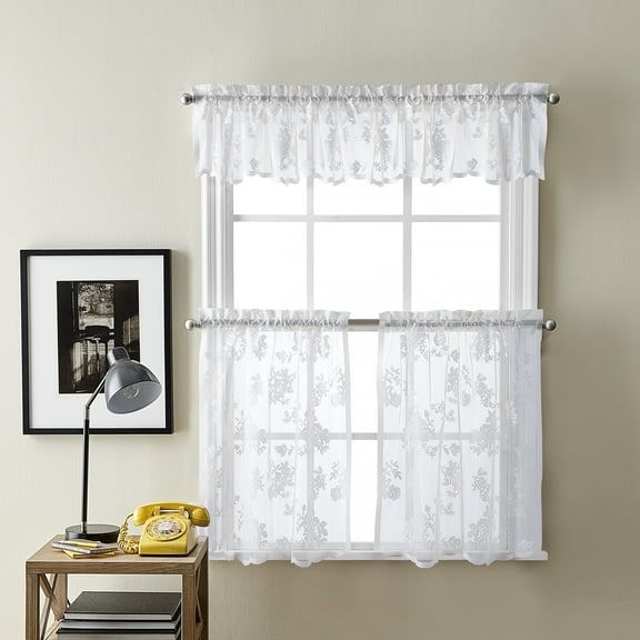 Curtainworks Sibella Lace Indoor Polyester Sheer Rod Pocket Valance , White , 56"x14", Adult