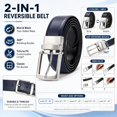 thumbnail image 5 of Men's Reversible Genuine Leather Belt, 1.38" Wide 2-in-1 Dress Belt with 360° Rotating Pin Buckle, Adjustable Business Casual Belt, Blue Brown Coffee, Sizes 33"-43" - TRISJEM, 5 of 7