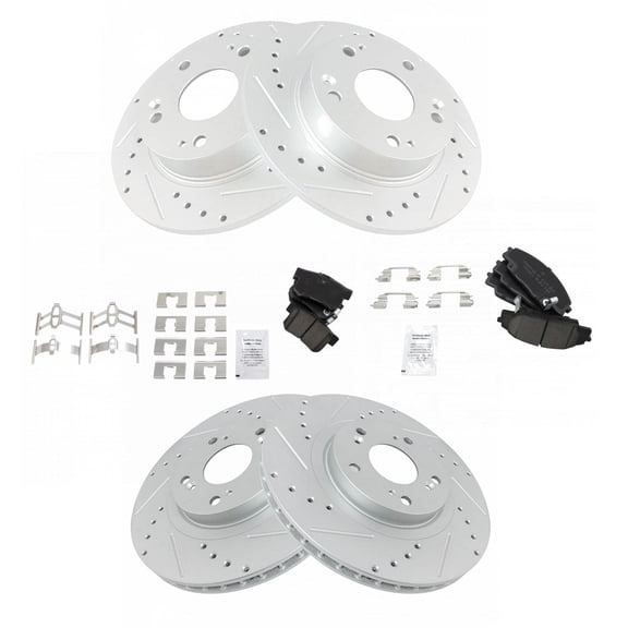 TRQ Front and Rear Performance Brake Pad & Rotor Kit Brake Pads Brake Rotors Set Ceramic Premium G-Coated Fits Select 2006-2011 Honda Civic