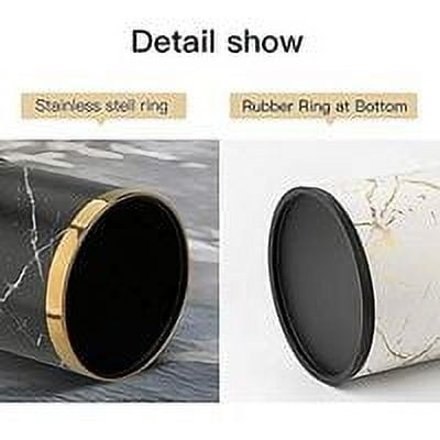 Double layered metal trash can, 10 liter marble textured trash can for bedrooms, bathrooms, living rooms, kitchens, offices, hotels (gold black marble)