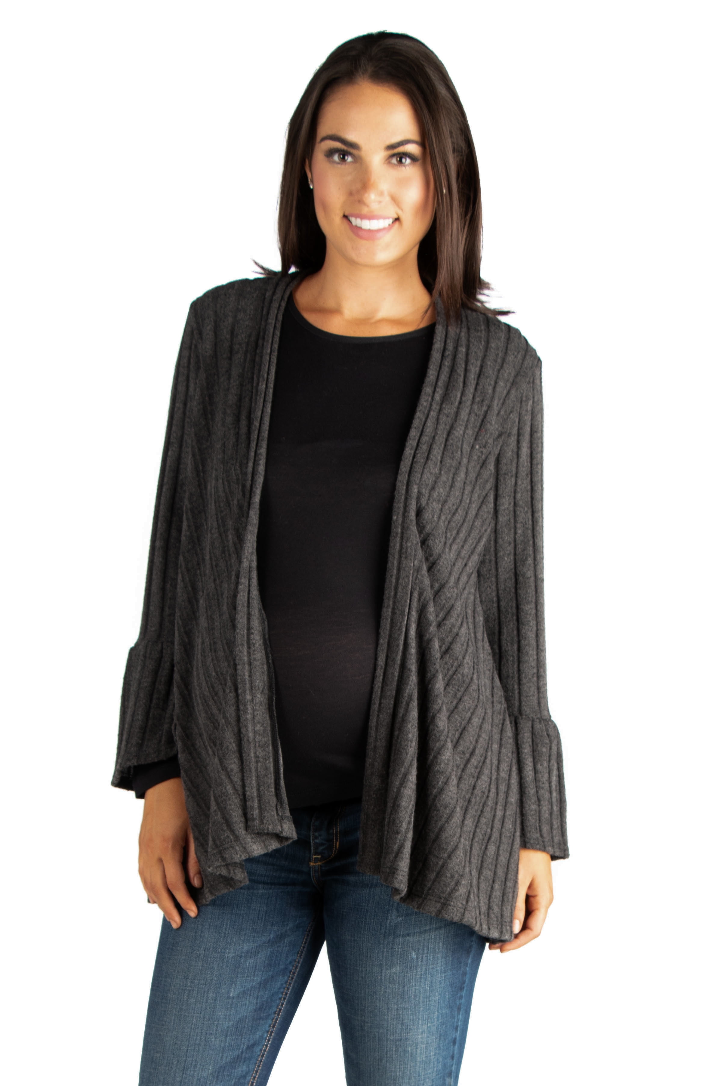 24seven Comfort Apparel Bell Sleeve Womens Open Front Maternity Cardigan