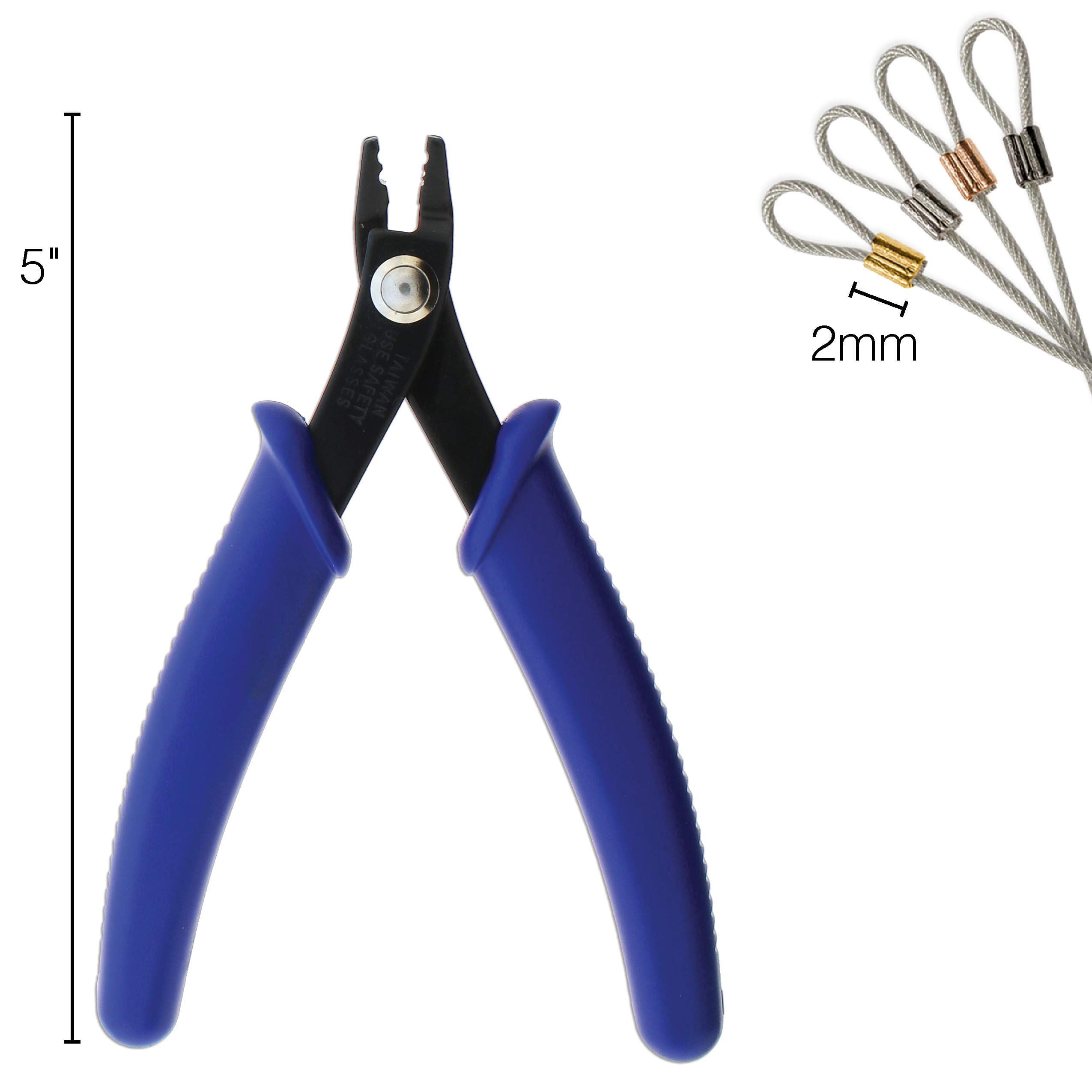 The Beadsmith Crimping Set, Crimp Forming Pliers 5-1/8" and 500 Crimp Tubes, 2x2mm in Assorted Colors, Creates Smooth, Rounded Crimps Every Time, No Sharp Edges