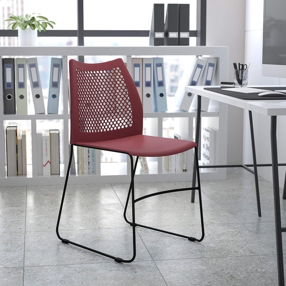 EMMA OLIVER Home and Office Burgundy Sled Base Stack Chair with Air-Vent Back - Guest Chair