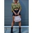 thumbnail image 5 of Women'S Cropped Denim Shirt Roll Up 3/4 Sleeve Casual Loose Drawstring Hem Button Front Jean Jacket Olive Color S, 5 of 7
