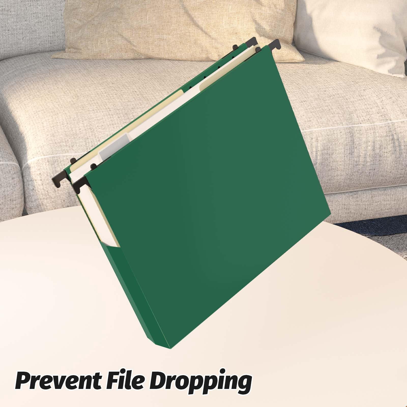 Extra Capacity Plastic Hanging File Folders 12 Pack Reinforced Expanding Hang Folder Letter Size Accordian Pocket Heavy Duty 2 Inch Expansion Organizer For Office Home Green