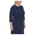 thumbnail image 1 of VINCE CAMUTO Robe Midi Extensible à Nouer avec Fermeture Éclair, Dos Froncé, Manches 3/4, Col Rond, Grande Taille 22W, 1 of 4