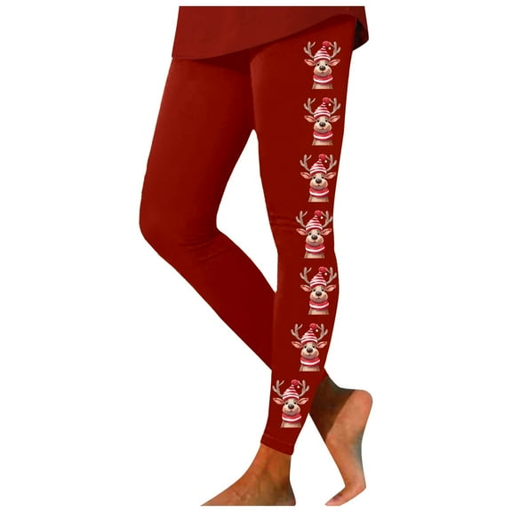 Fiaer Christmas Black Leggings Women Reindeer Funny Graphic Trendy Xmas Yoga Pants Plus Size High Waisted Stretch Holiday Workout Trousers Red XL