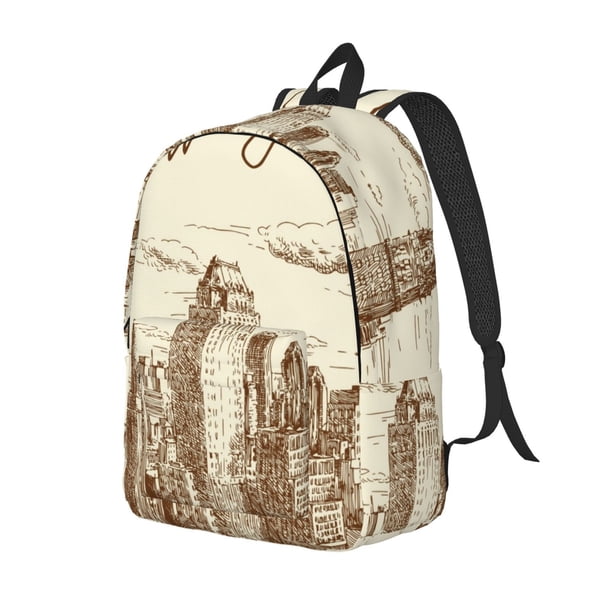 Balery New York Mochila Clásica Impresa Básica para Viaje, Mochila Escolar Resistente al Agua, Mochila de Lona con Correas Ajustables-Medium