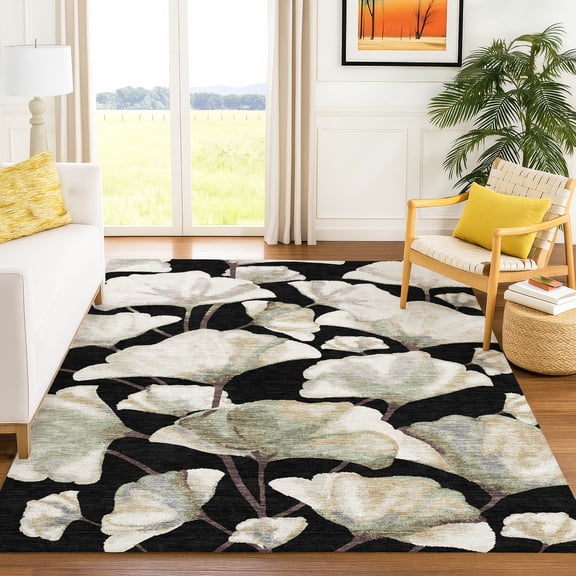 Addison Rugs Chantille Indoor/Outdoor Transitional Botanical Black Machine Washable Rectangle Rug, 10' x 14'