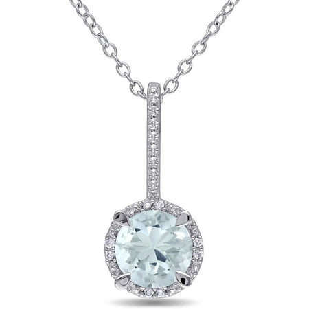 Tangelo 1-1/7 Carat T.G.W. Aquamarine and Diamond-Accent Sterling Silver Halo Pendant, 18