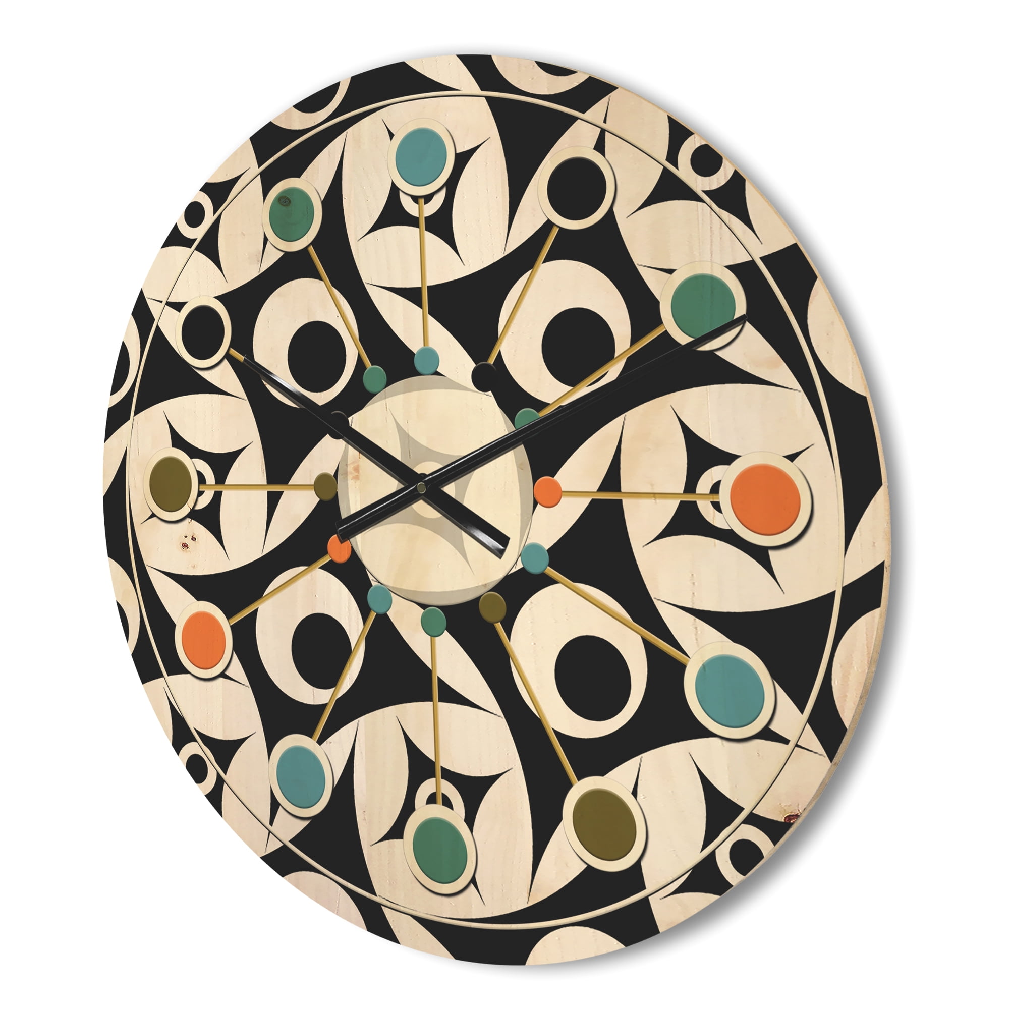 Designart 'Black and White Geometric Pattern VII' Mid-Century Modern Wood Wall Clock
