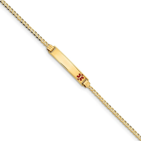 14K Medical Red Enamel Curb Link ID Bracelet in 14k Yellow Gold