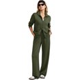thumbnail image 4 of 2 Piece Sets for Women Stand Collar Zip Top and High Waist Wide Leg Pants, S, 4 of 5