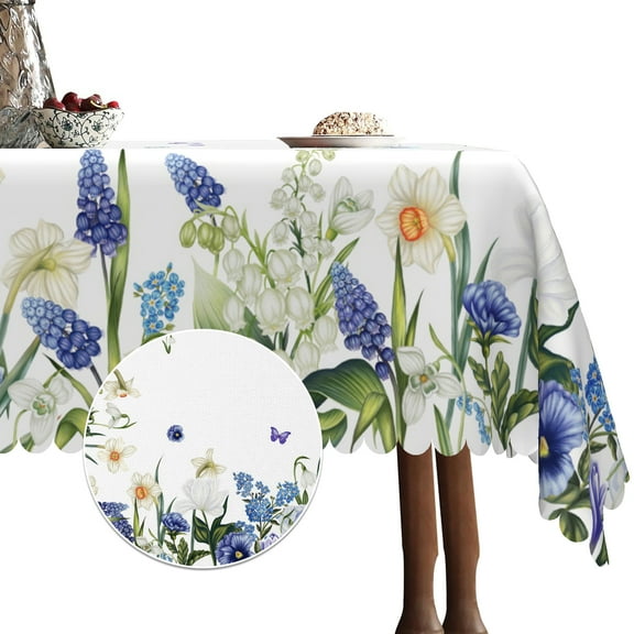 Pbobriich Blue Hydrangea Linen Tablecloth 60x84 Inch Rectangular,Wild Flowers Table Cover for Party Picnic Dinner Decor