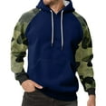 thumbnail image 2 of Men's Pullover Hoodie with Camouflage Print Raglan Sleeves and Adjustable Drawstring Hood Casual Fit Sweatshirt Top Dark Blue L, 2 of 5