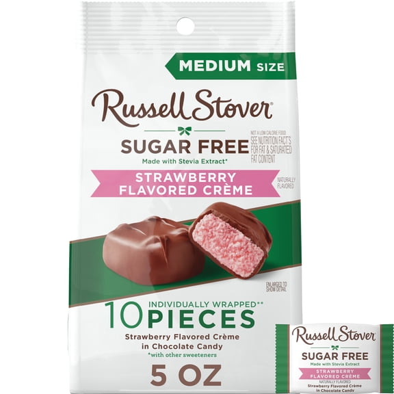 RUSSELL STOVER Sugar Free Strawberry Flavored CrĆØme Chocolate Candy, 5 oz. bag