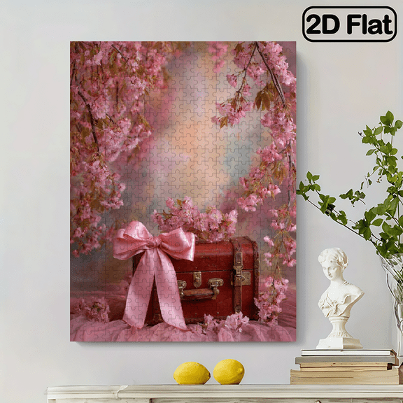500pcs Cherry Blossom Wooden Box Puzzle for Adults Large Jigsaw Brain Teaser with Vibrant Floral Design, Home Decor Family Activity Game, Perfect Gift,14.9*20.4 in.