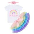 thumbnail image 2 of FYMNSI Baby Girls Birthday Outfit Cake Smash Outfit Romper Ruffle Tulle Tutu Skirt with Headband Clothes Set 3T 3rd Rainbow Fl, 2 of 7