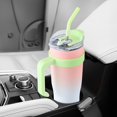 thumbnail image 2 of Ochapa 40 oz Tumbler with Handle Straw Lid Insulated Vacuum Stainless Steel Travel Gym Tapered Mug Gift Coffee Cup Holder Friendly Keep Drinks Cold Resuable Pink&White, 2 of 7