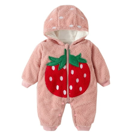

Casual Baby Jumpsuits Clothes Girls Long Sleeve Winter Cartoon Strawberry Prints Jumpsuit Romper For Babys