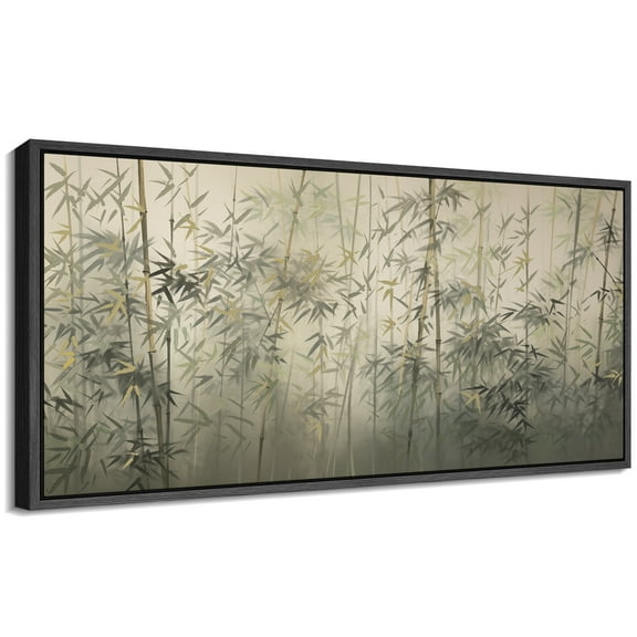 Large Framed Canvas Print Hazy Bamboo Grove Wall Art Decorative Ready to Hang Painting for Living room Bedroom - 60"x30" Black Frame