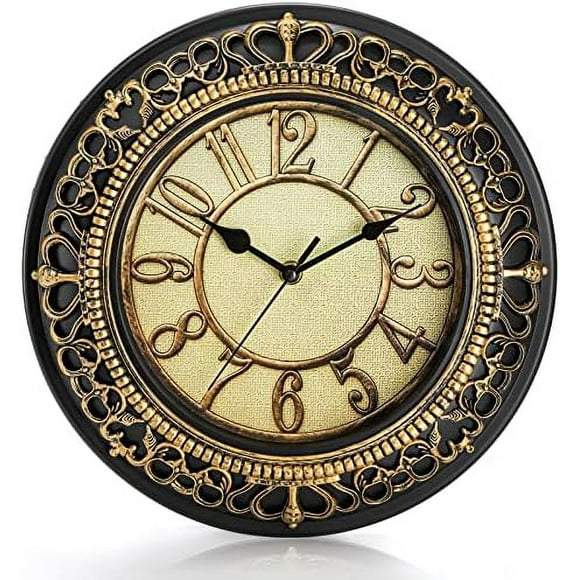 Queilt 12-Inch Retro Silent Wall Clock for Living Room Decor, Round Bathroom Clock Battery Operated Kitchen Clock Non Ticking Analog Clock 2pcs