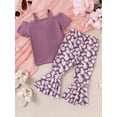 thumbnail image 3 of Suealasg 2Pcs Kids Girls Clothes 4T Toddler Girl Summer Casual Outfits Short Sleeve Off Shoulder Tops + Flare Pants Set, 3 of 8