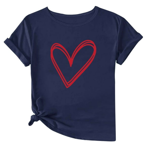 Valentines Day Shirts for Women Cute Heart Shirt Valentine Tee Crewneck Short Sleeve T-Shirt Blouse