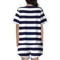 thumbnail image 3 of Naloa Navy Blue And White Stripes Women's Short-Sleeved Pajama Set, Loungewear, Summer pajamas, Breathable Cozy - XX-Large, 3 of 9