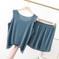 thumbnail image 4 of ylioge Short Pajama Sets for Women 2 Piece Lightweight Solid Color Sleeveless Tank Tops Wide Leg Shorts Breathable Sleepwear Homewear Pajamas Outfits, 4 of 5