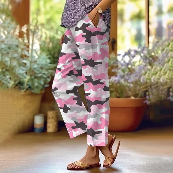 Women's Casual Pants Women'S Summer Pocket Flower Flower Casual Loose Comfortable Cotton Linen Casual Pants,Pink Women's Casual Pants XL