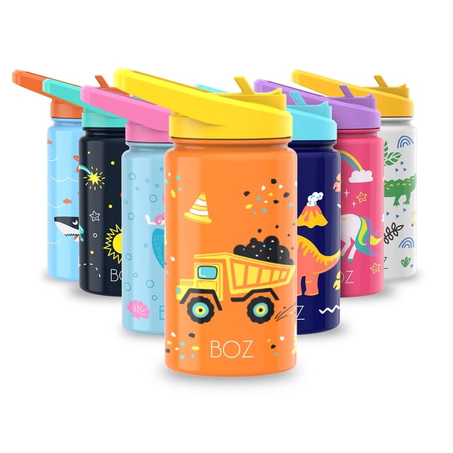 BOZ Kids Insulated Water Bottle with Straw Lid, Stainless Steel Vacuum Double Wall Water Cup, 14 oz
