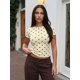 thumbnail image 1 of Camiseta de verano para mujer, estilo casual, corte ajustado, con estampado de lunares, cuello redondo y manga corta., 1 of 9