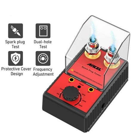 

ANCEL Spark Plug Tester with Two Spark Plug Socket Spark Tester 100-240V with Protective Cover Ignition Tester Adjustable Automotive Detect Tool for 12mm Spark Plug All Cars