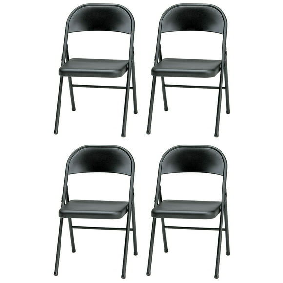 MECO Sudden Comfort All Steel Indoor Outdoor Folding Chair, Black(Set of 4)
