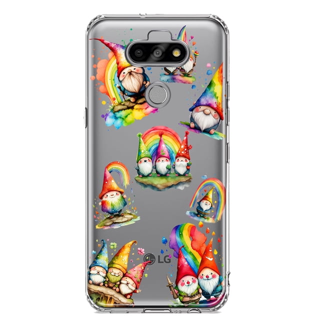 MUNDAZE LG Aristo 5/Phoenix 5/Risio 4 Shockproof Clear Hybrid Protective Phone Case Colorful Neon Glow Rainbow Gnomes Cover