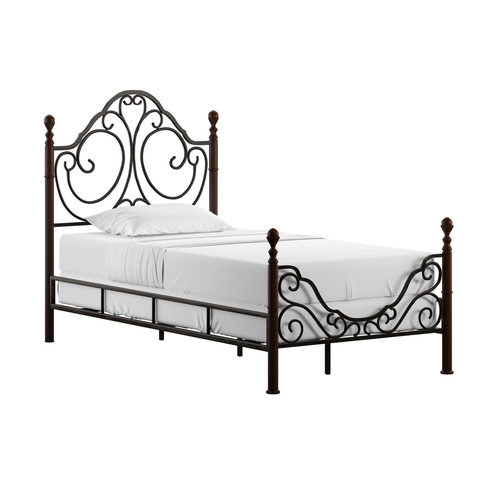Twin Metal Poster Bed, Leann Graceful Scroll Bronze Iron Bed Frame King