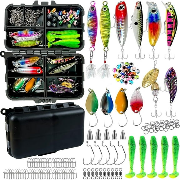 Fishing Lures Kit Set Gifts for Men, Tackle Including Crankbaits, Hooks, Tackle Box and More Fishing Gear Lures for Bass Trout,Fishing Accessories Kit for Saltwater & Freshwater Fishing(137 PCS)